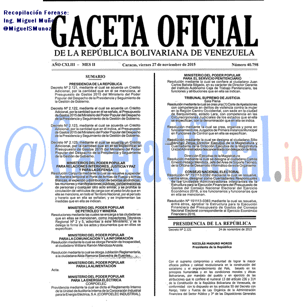 Gaceta Oficial 40798 del 27 noviembre 2015