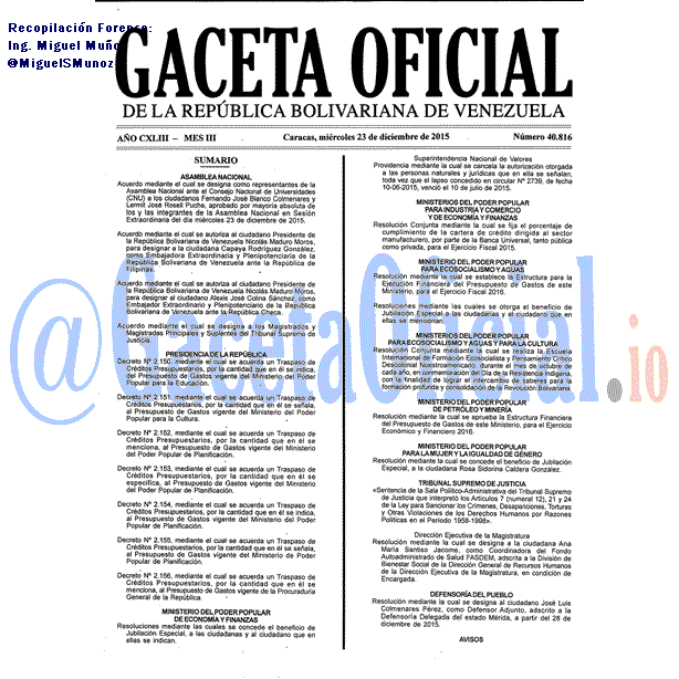 Gaceta Oficial 40816 del 23 Diciembre 2015