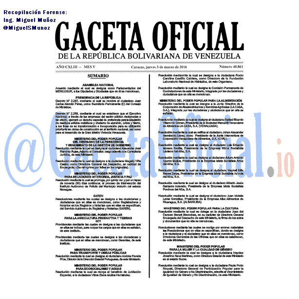 Gaceta Oficial 40861 del 3 marzo 2016