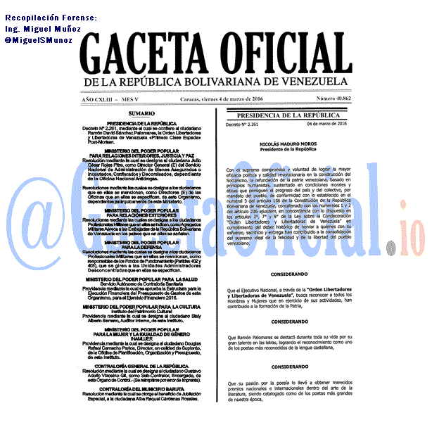 Gaceta Oficial 40862 del 4 marzo 2016