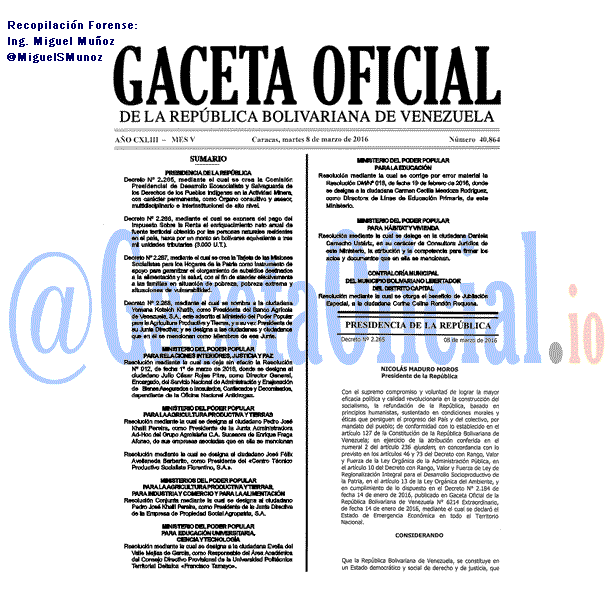 Gaceta Oficial 40864 del 8 marzo 2016