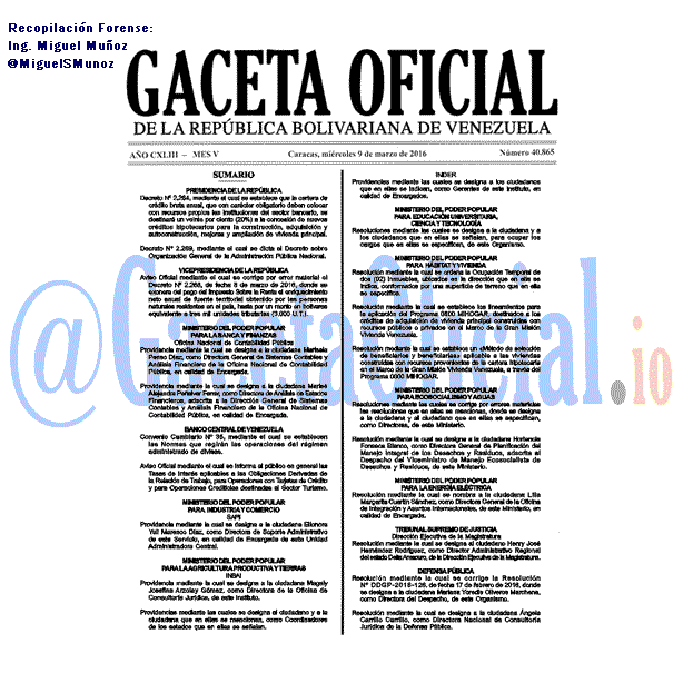 Gaceta Oficial 40865 del 9 marzo 2016