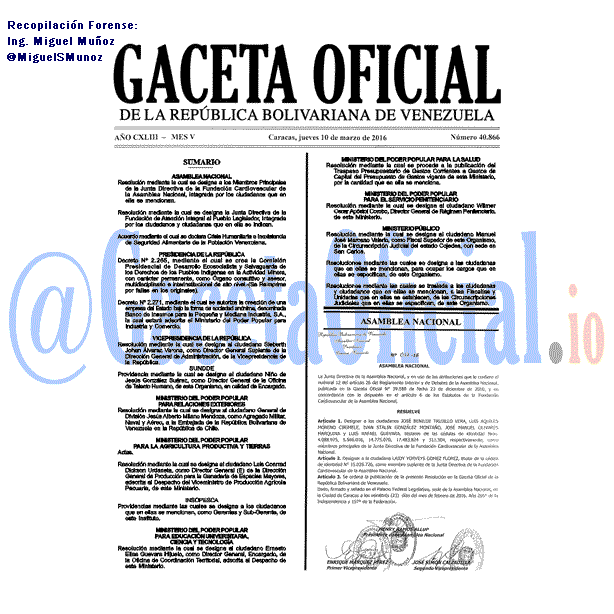Gaceta Oficial 40861 del 10 marzo 2016