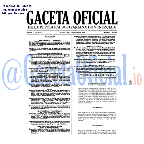 Gaceta Oficial 40868 del 14 de marzo de 2016