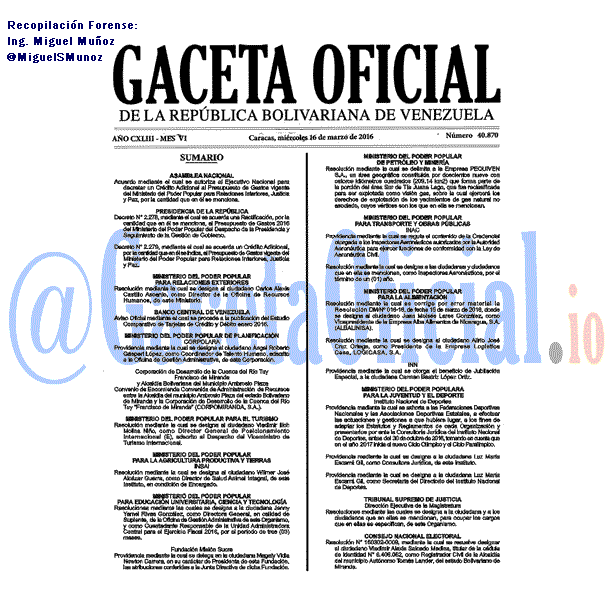 Gaceta Oficial 40870 del 16 marzo 2016