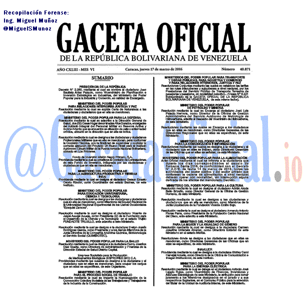 Gaceta Oficial 40871 del 17 marzo 2016
