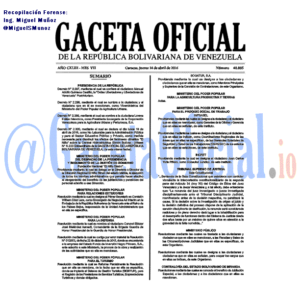 Gaceta Oficial 40885 del 14 Abril 2016