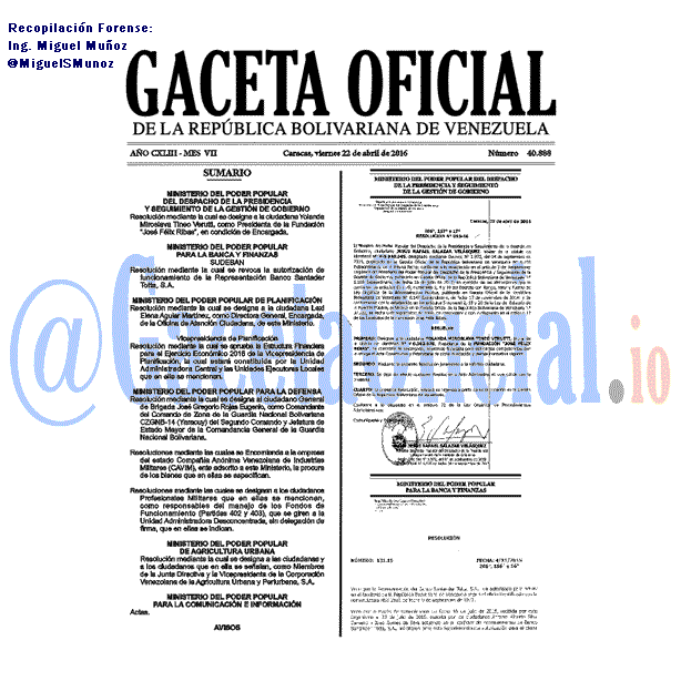 Gaceta Oficial 40888 del 22 abril 2016
