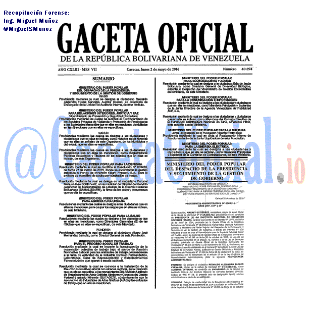 Gaceta Oficial 40894 del 2 mayo 2016