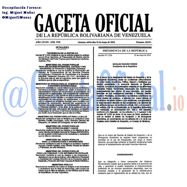 Gaceta Oficial 40911 del 25 mayo 2016