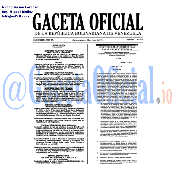 Gaceta Oficial 40925 del 14 junio 2016