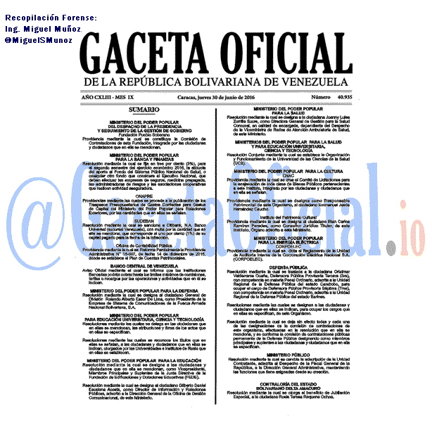 Gaceta Oficial 40935 del 30 junio 2016