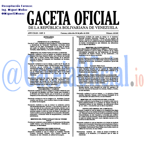 Gaceta Oficial 40948 del 20 julio 2016