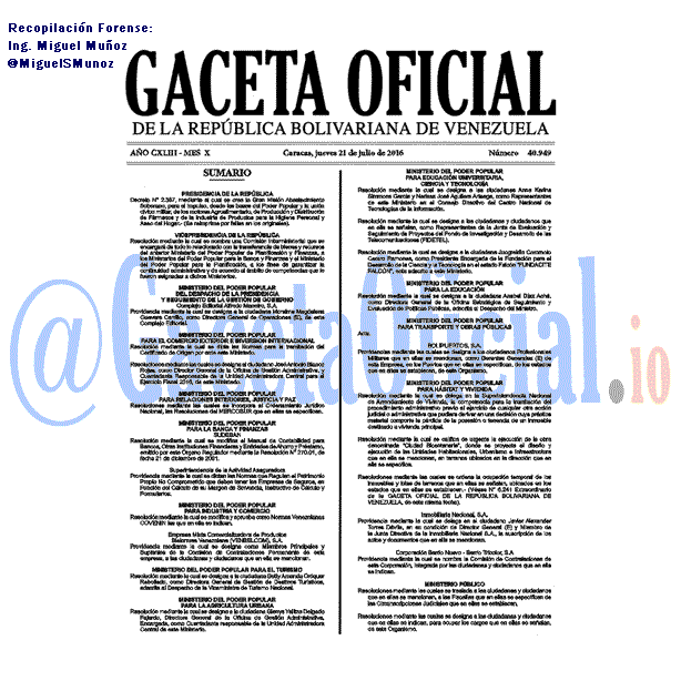 Gaceta Oficial 40949 del 21 julio 2016