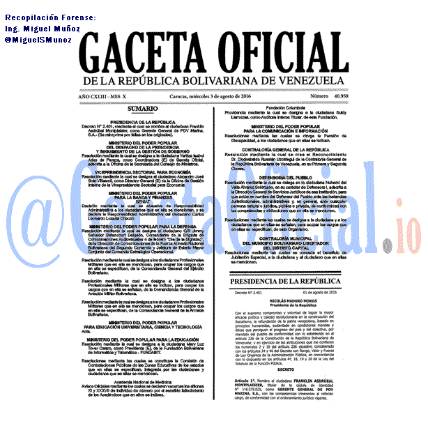 Gaceta Oficial 40958 del 3 agosto 2016