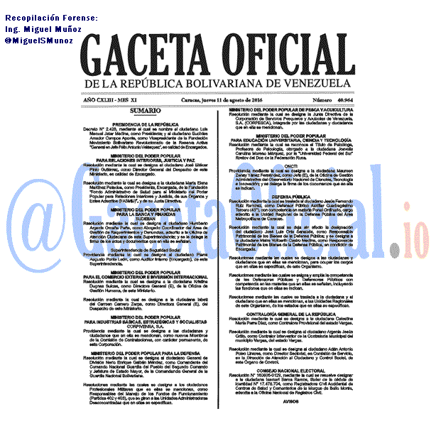 Gaceta Oficial 40964 del 11 agosto 2016