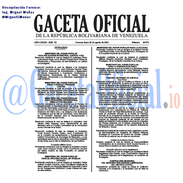 Gaceta Oficial 40971 del 22 agosto 2016