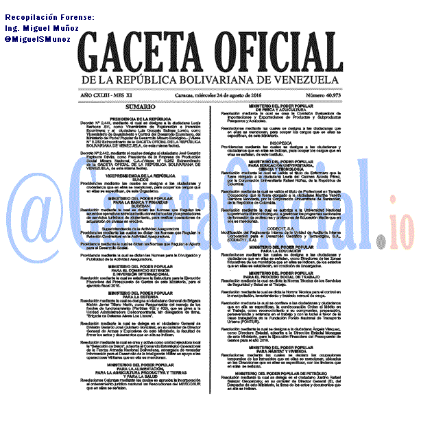 Gaceta Oficial 40973 del 24 agosto 2016