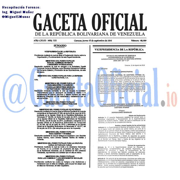 Gaceta Oficial 40989 del 15 Septiembre 2016