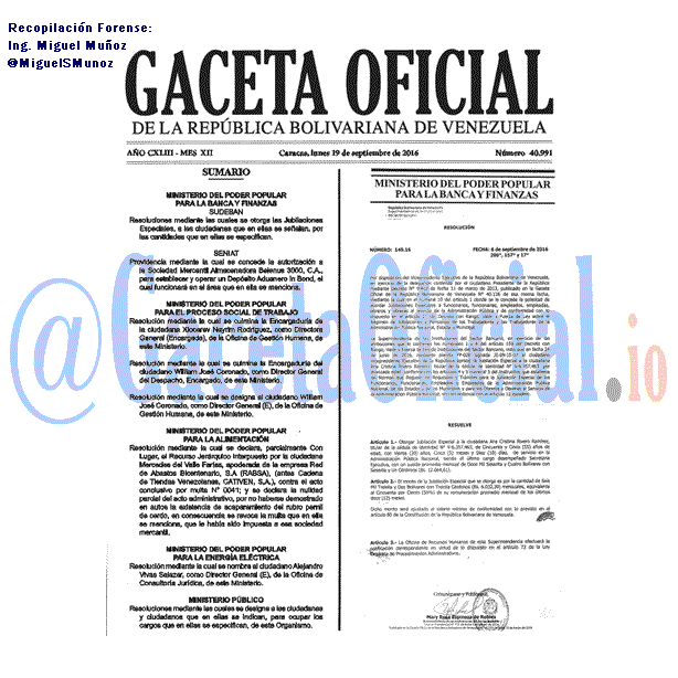 Gaceta Oficial 40991 del 19 septiembre 2016