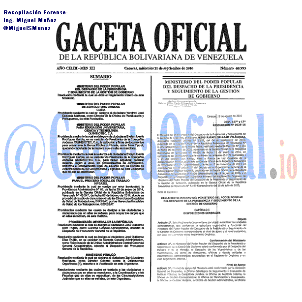 Gaceta Oficial 40993 del 21 Septiembre 2016
