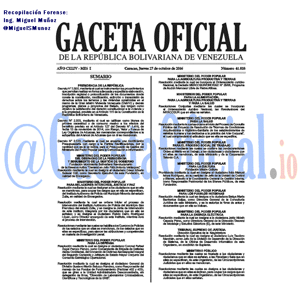 Gaceta Oficial 41018 del 26 octubre 2016