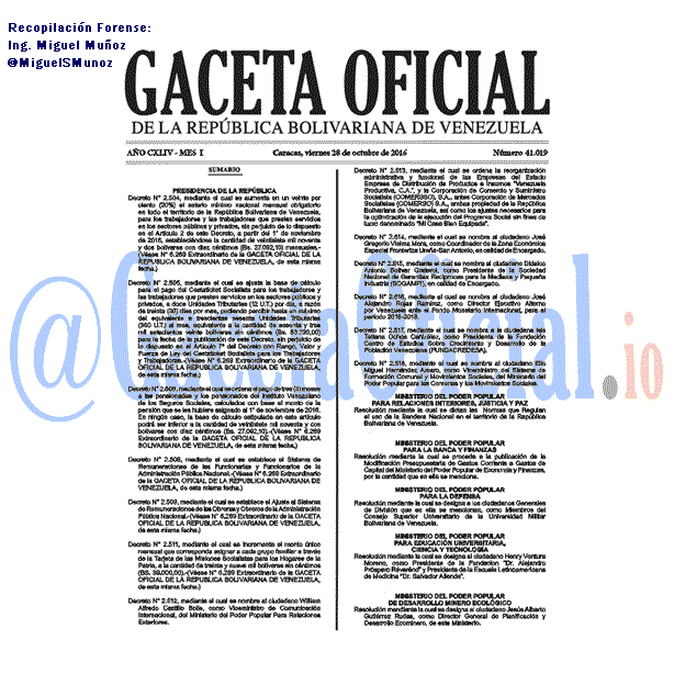 Gaceta Oficial 41019 del 28 octubre 2016