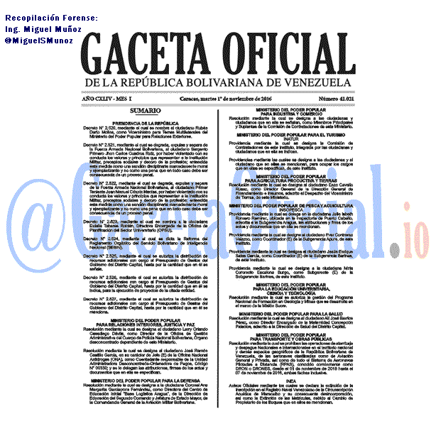 Gaceta Oficial 41021 del 1 noviembre 2016