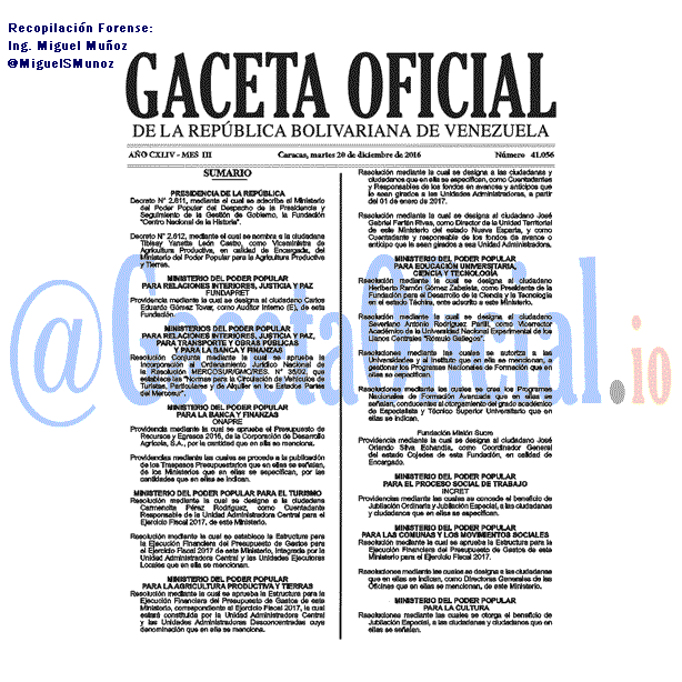 Gaceta Oficial 41056 del 20 diciembre 2016