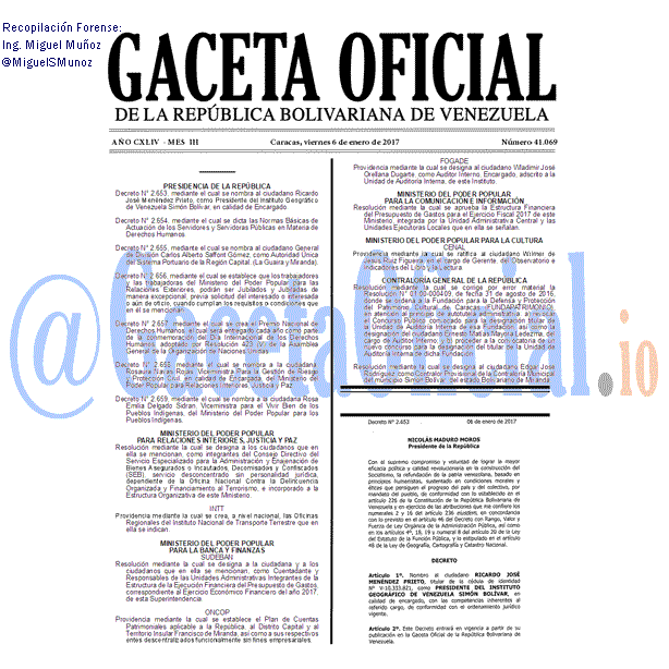 Gaceta Oficial 41069 del 6 enero 2017
