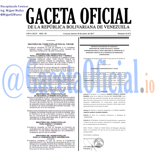 Gaceta Oficial 41071 del 10 enero 2017