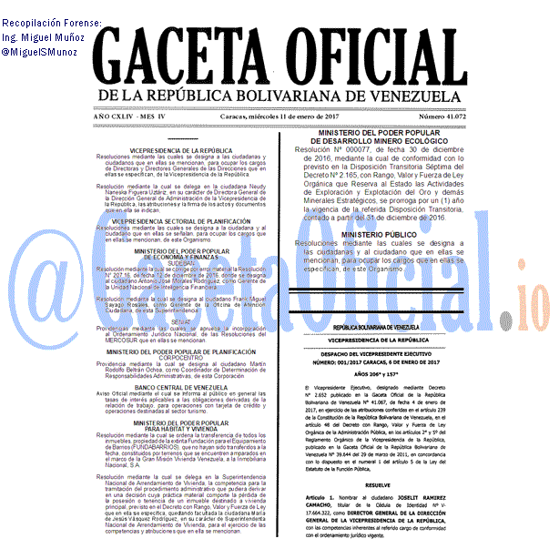 Gaceta Oficial 41072 del 11 enero 2017