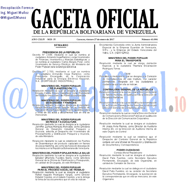 Gaceta Oficial 41084 del 27 enero 2017