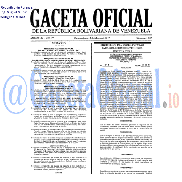Gaceta Oficial 41087 del 20 febrero 2017 Gaceta Oficial 41087 del 2 febrero 2017