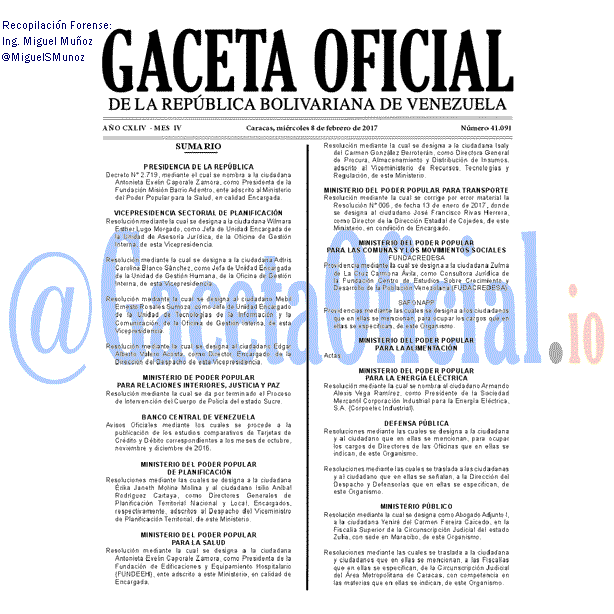 Gaceta Oficial 41091 del 8 febrero 2017