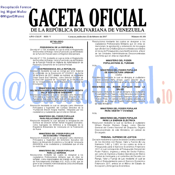 Gaceta Oficial 41101 del 22 febrero 2017