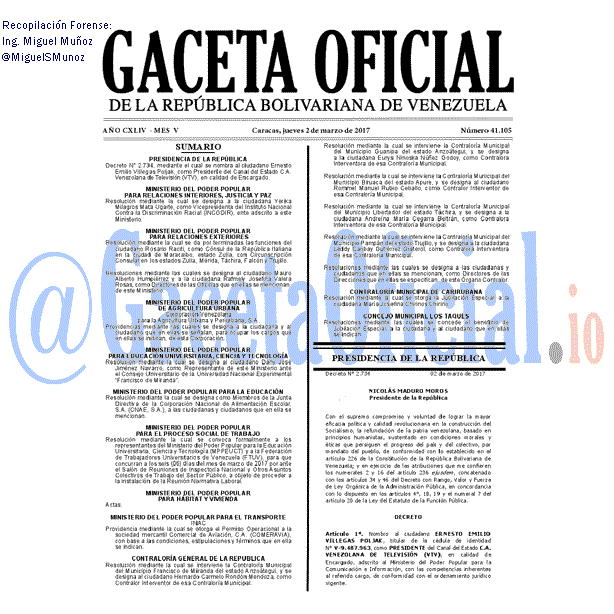 Gaceta Oficial 41105 del 2 marzo 2017 Gaceta Oficial 41105 del 2 marzo 2017