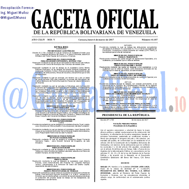 Gaceta Oficial 41107 del 6 marzo 2017 Gaceta Oficial 41107 del 6 marzo 2017