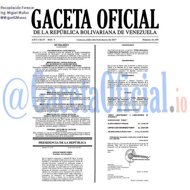 Gaceta Oficial 41109 del 8 marzo 2017 Gaceta Oficial 41109 del 8 marzo 2017