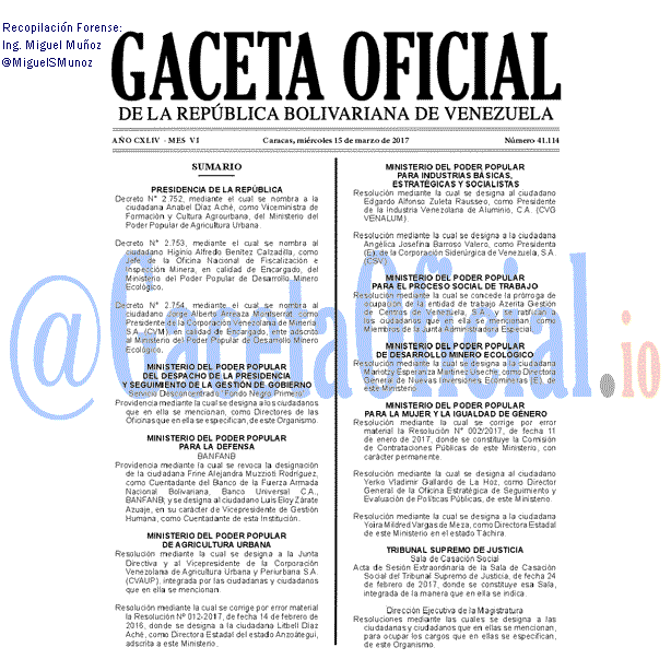 Gaceta Oficial 41114 del 15 marzo 2017 Gaceta Oficial 41114 del 15 marzo 2017