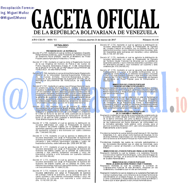 Gaceta Oficial 41118 del 21 marzo 2017