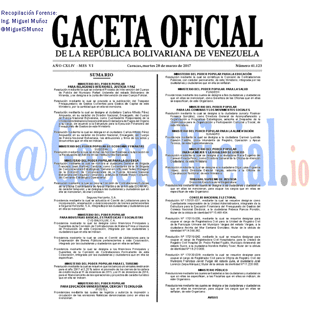 Gaceta Oficial 41123 del 28 marzo 2017