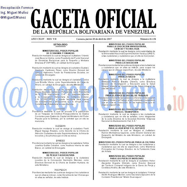 Gaceta Oficial 41134 del 20 abril 2017