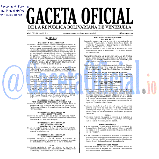 Gaceta Oficial 41138 del 26 abril 2017 Gaceta Oficial 41138 del 26 abril 2017