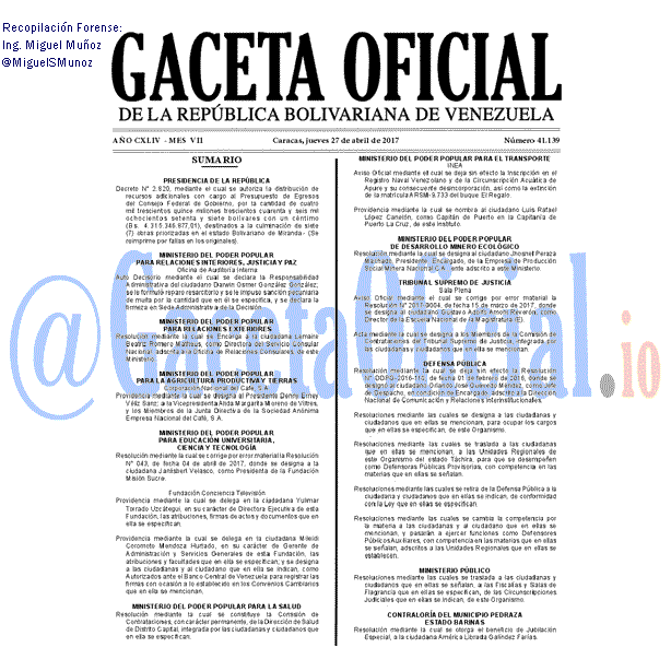 Gaceta Oficial 41139 del 27 abril 2017