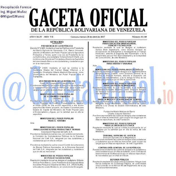 Gaceta Oficial 41140 del 28 abril 2017 Gaceta Oficial 41140 del 28 abril 2017