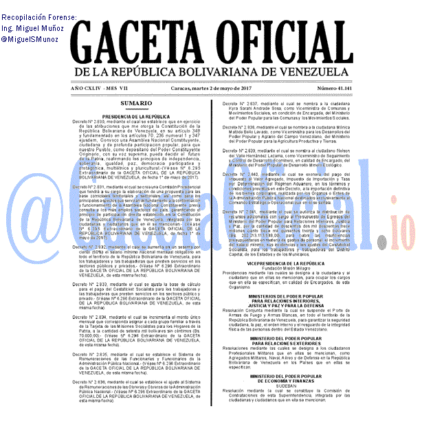 Gaceta Oficial 41141 del 2 mayo 2017 Gaceta Oficial 41141 del 2 mayo 2017