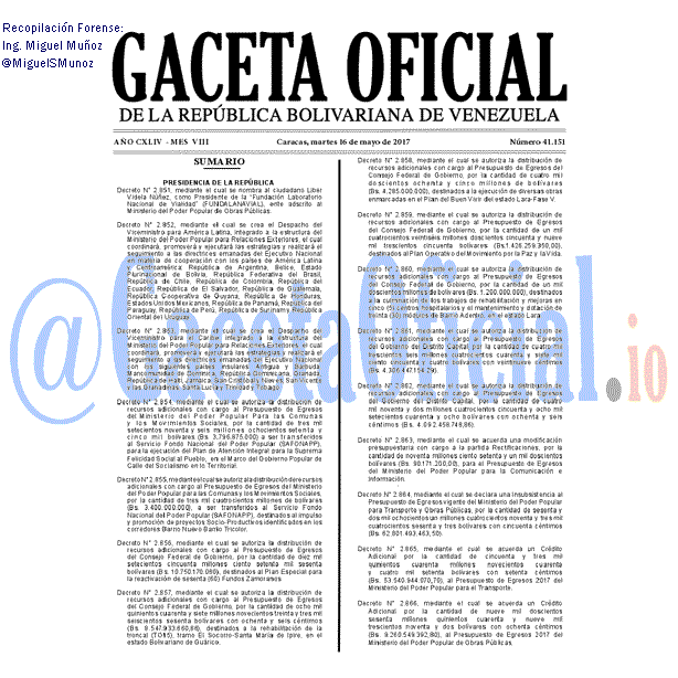 Gaceta Oficial 41151 del 16 mayo 2017 Gaceta Oficial 41151 del 16 mayo 2017