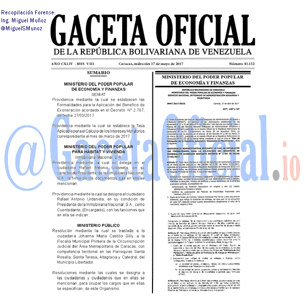 Gaceta Oficial 41152 del 17 mayo 2017 Gaceta Oficial 41152 del 17 mayo 2017