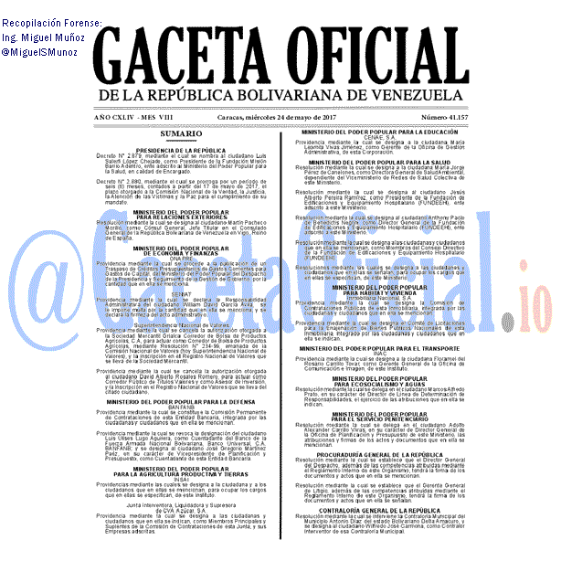 Gaceta Oficial 41157 del 24 mayo 2017